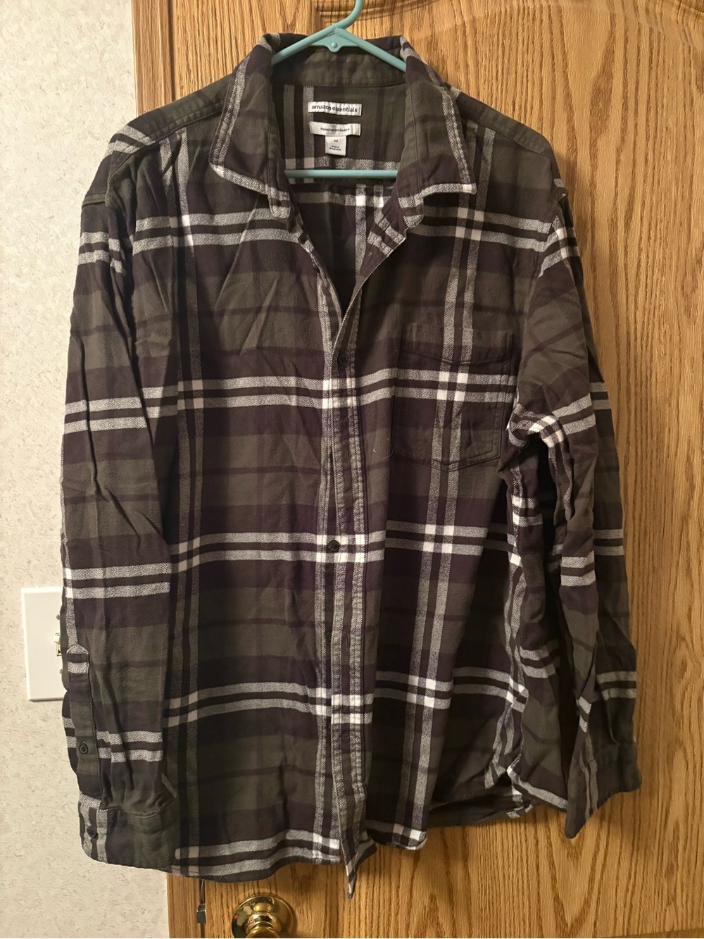 Amazon Essentials Olive and Gray Plaid Lightweight Shirt Jacket